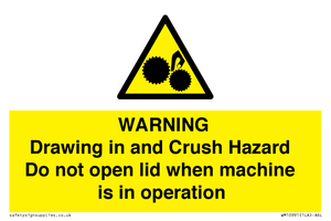 Warning Drawing in and Crush Hazard